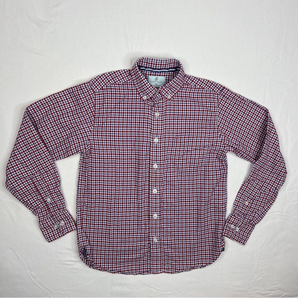 Class Club Boys Long Sleeve Dress Shirt Size 10/12 Red and White